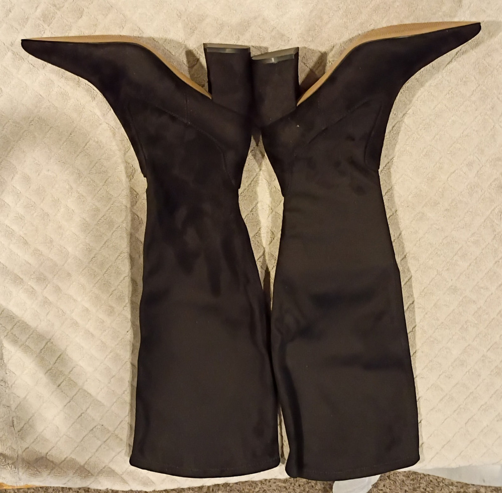 Marc Fisher Women’s Black Satin Knee-High Boots Pointed Toe Zip Size 6M